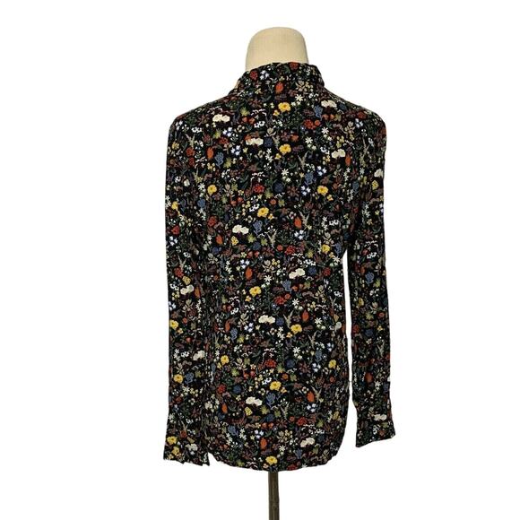 Zara Basics Black Floral Long Sleeves Button Down Blouse Size XS - Picture 2 of 11